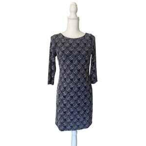 Jessica Howard Dress Womens Size 6P Navy Blue Patterned Sheath Long Sleeve